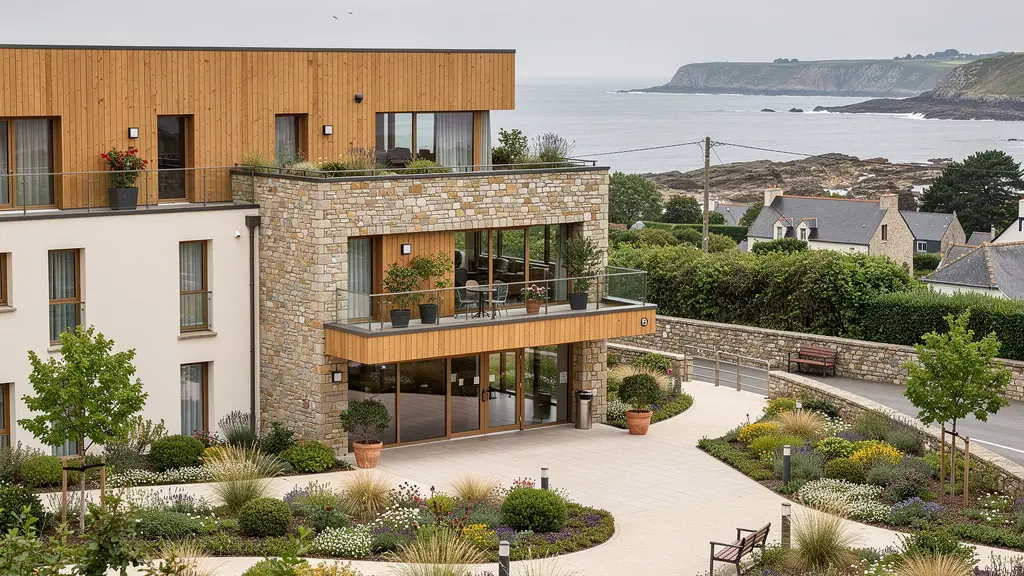 Résidence senior moderne avec jardin paysager sur la côte bretonne